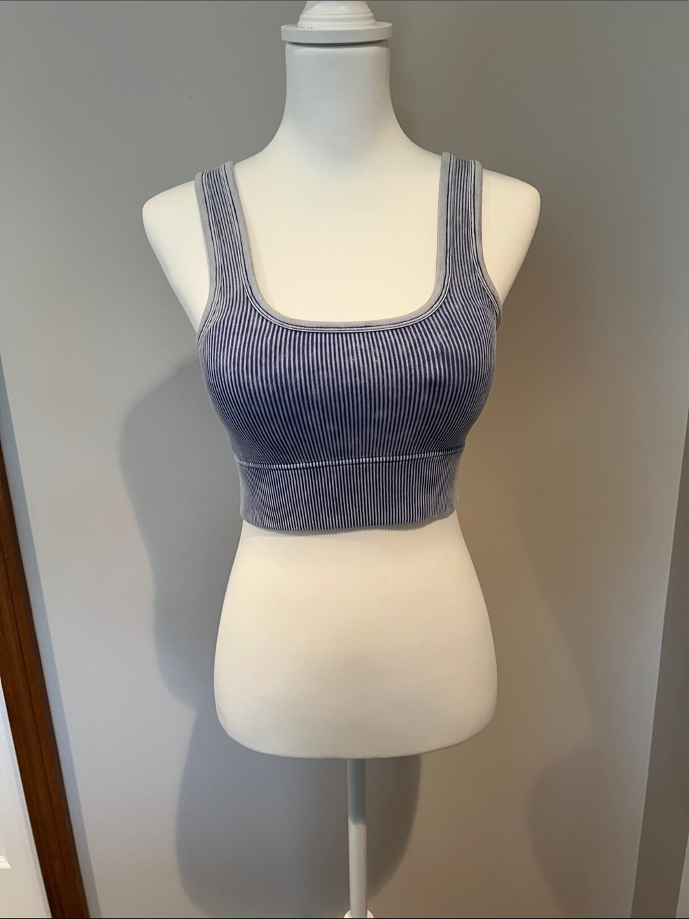 Zenana Brami Ribbed Square-Neck Crop Tank Blue